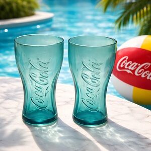 2019 Limited Edition Coca-Cola Aqua Blue Bubble Glassware, Set of 2